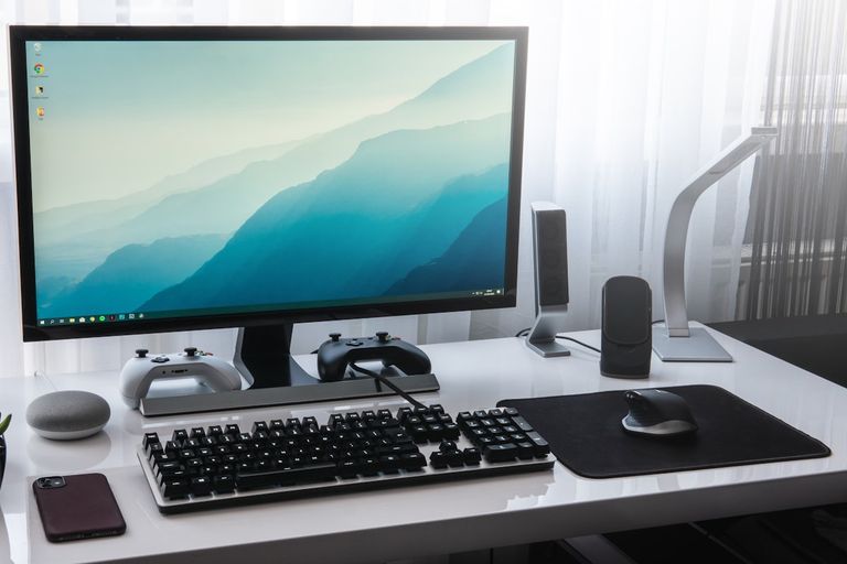 Desktop computer, monitor and keyboard setup