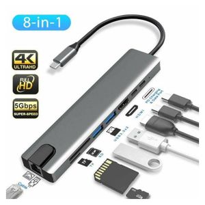 USB 8-in-1 Type C 3.1 to Ethernet HDMI Adapter - HDTV Hub Adapter, Equipped with SD TF RJ45 Card